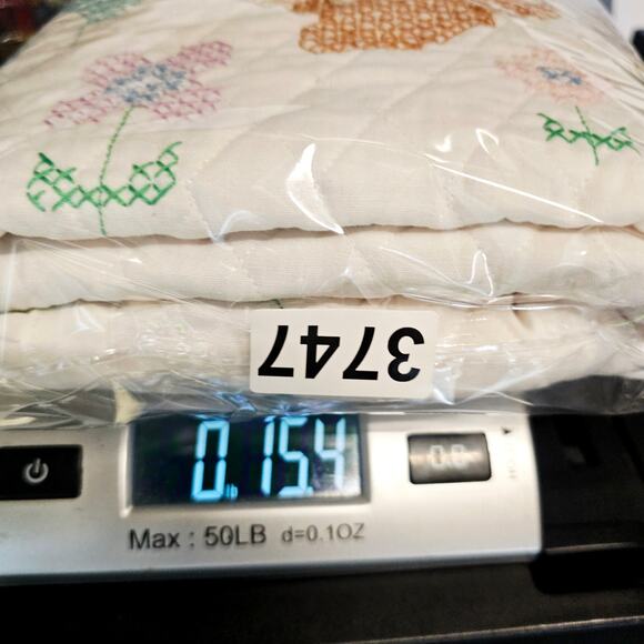 Vintage Quilted Embroidered Kitschy Baby Blanket 42x33" Pastels Bunnies Cottage - Picture 6 of 6